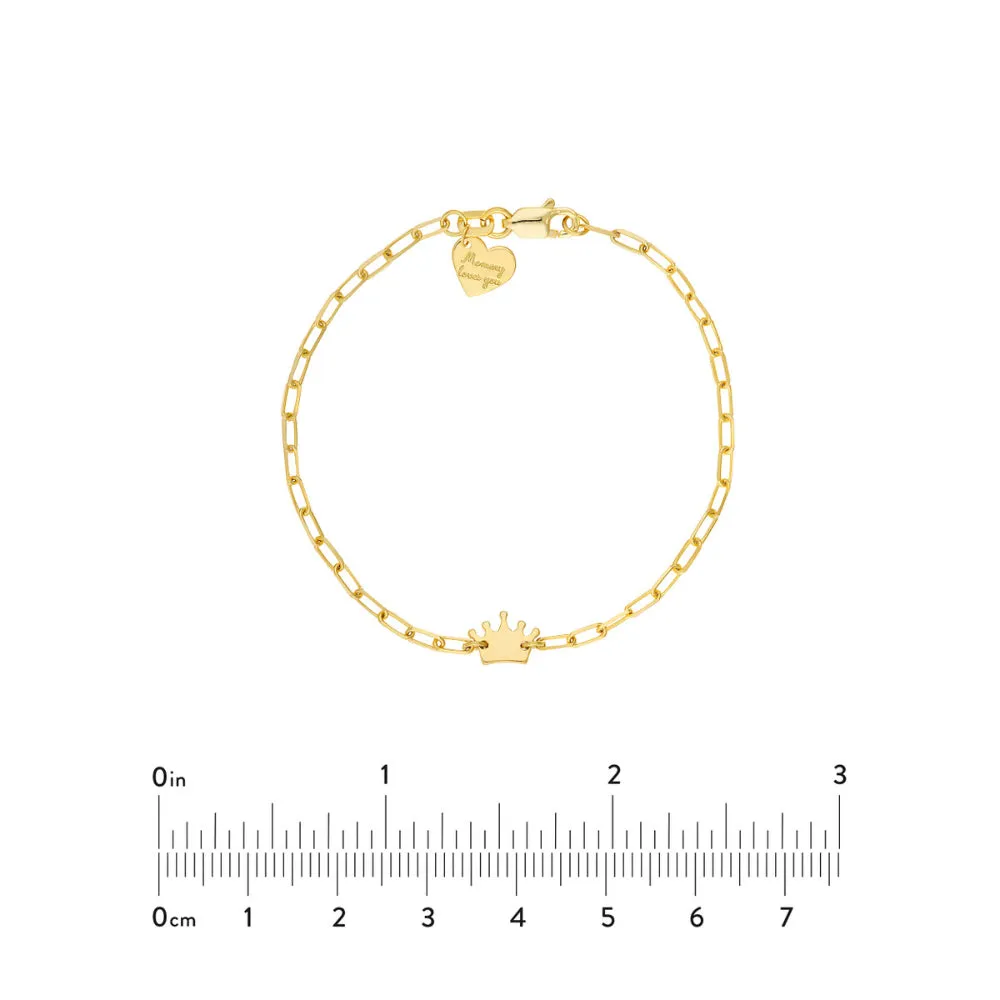 14k Child's Paper Clip Chain Crown & Heart Bracelet