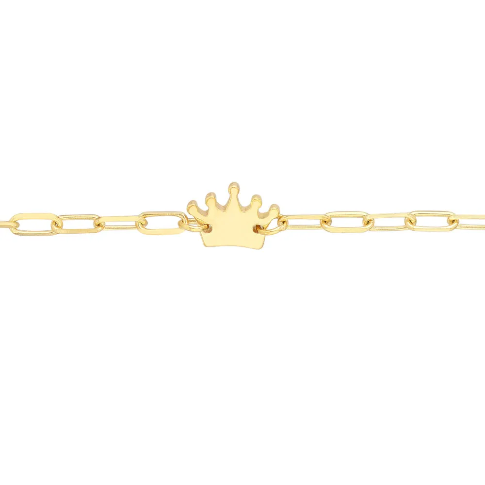 14k Child's Paper Clip Chain Crown & Heart Bracelet