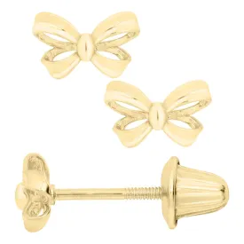 14k Yellow Gold Bow Earrings