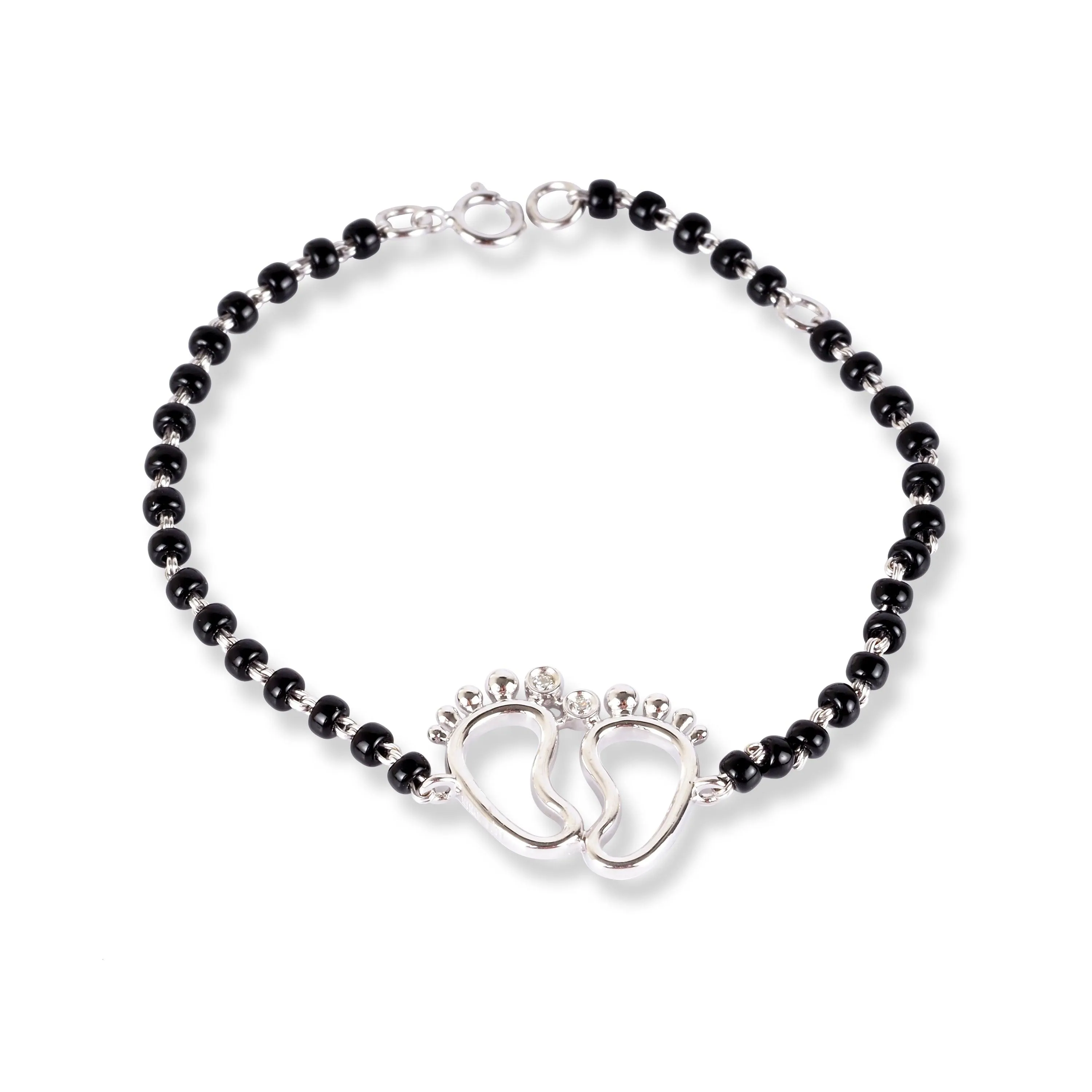 18ct Yellow Gold / 18ct White Gold Diamond Adjustable Children's Bracelet with Small Feet and Black Beads MCS4275