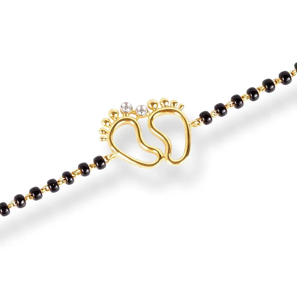 18ct Yellow Gold / 18ct White Gold Diamond Adjustable Children's Bracelet with Small Feet and Black Beads MCS4275
