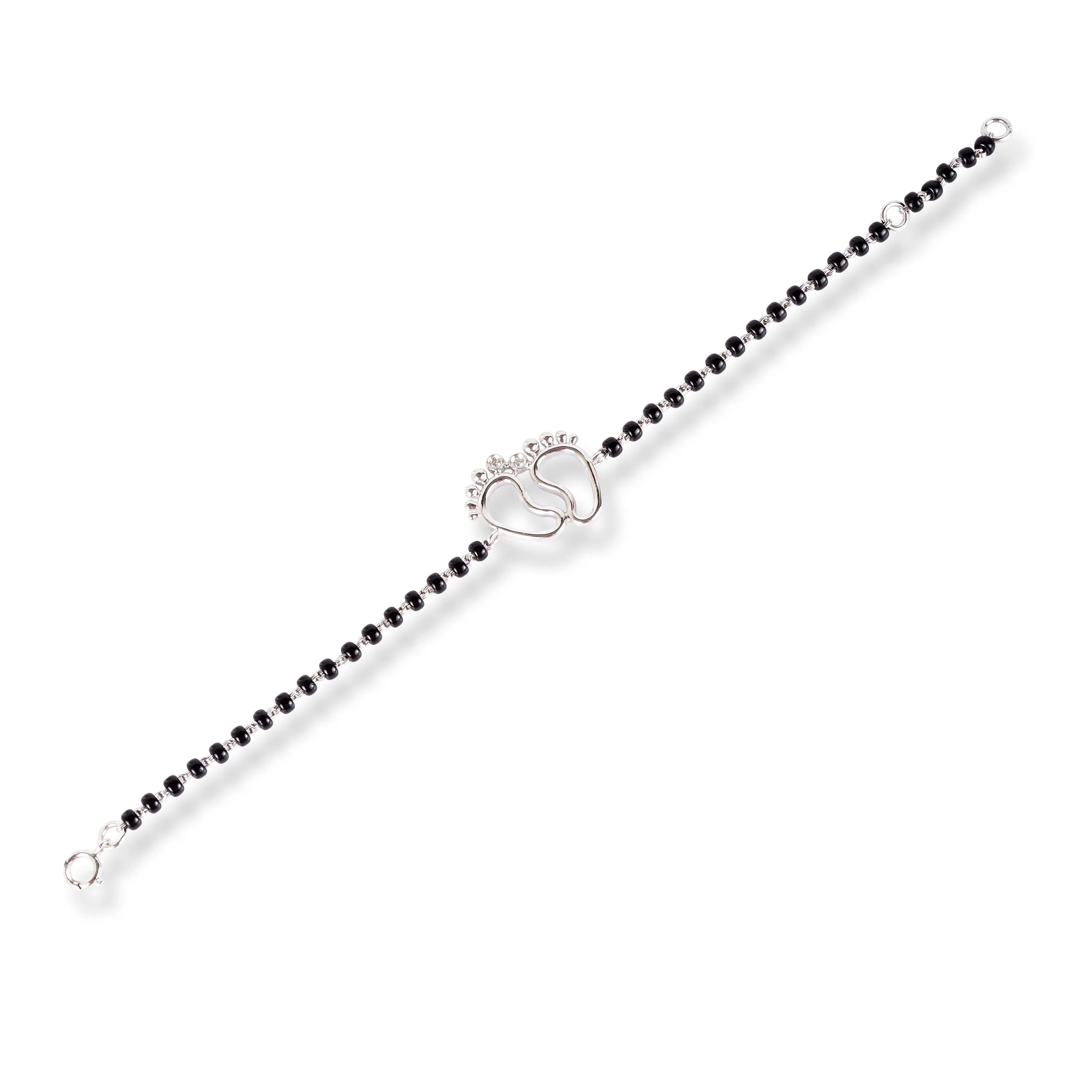 18ct Yellow Gold / 18ct White Gold Diamond Adjustable Children's Bracelet with Small Feet and Black Beads MCS4275