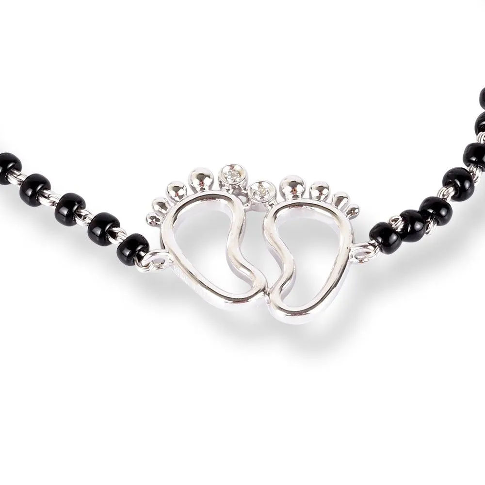 18ct Yellow Gold / 18ct White Gold Diamond Adjustable Children's Bracelet with Small Feet and Black Beads MCS4275