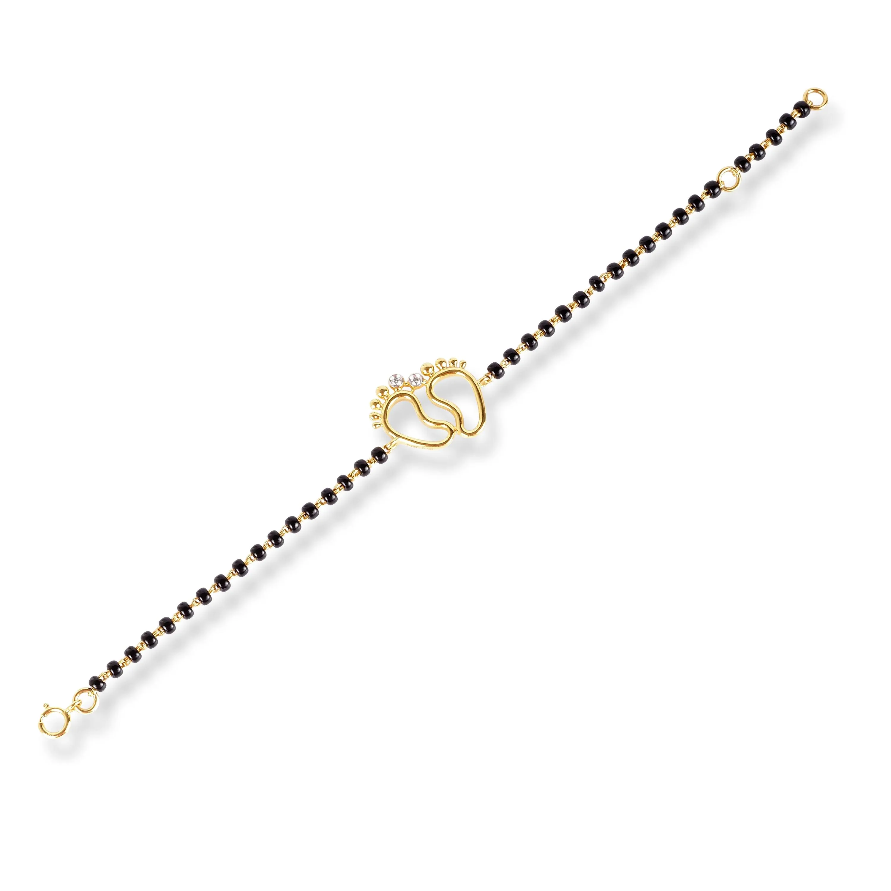 18ct Yellow Gold / 18ct White Gold Diamond Adjustable Children's Bracelet with Small Feet and Black Beads MCS4275
