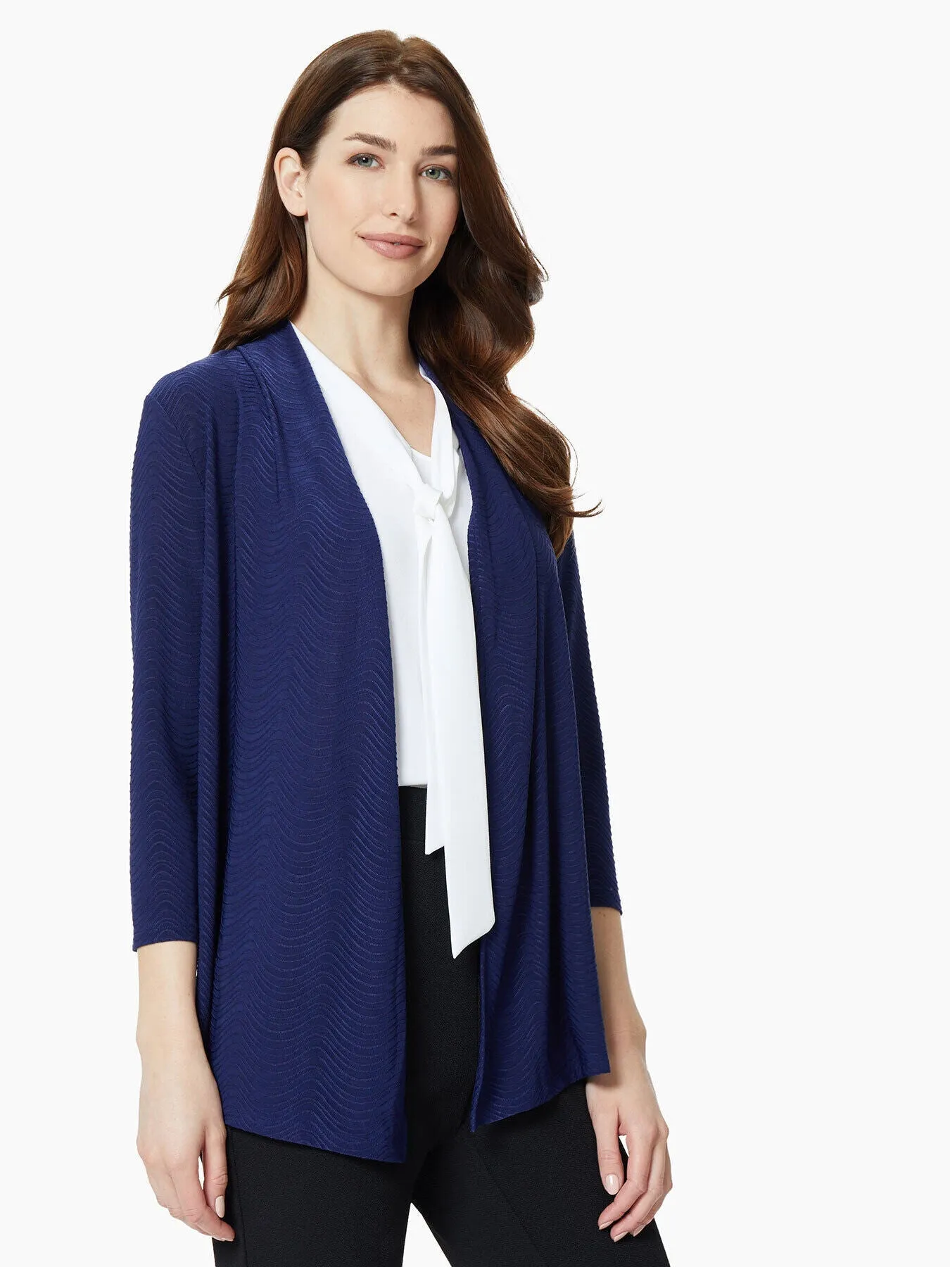 3/4 Sleeve Open Front Textured Knit Cardigan