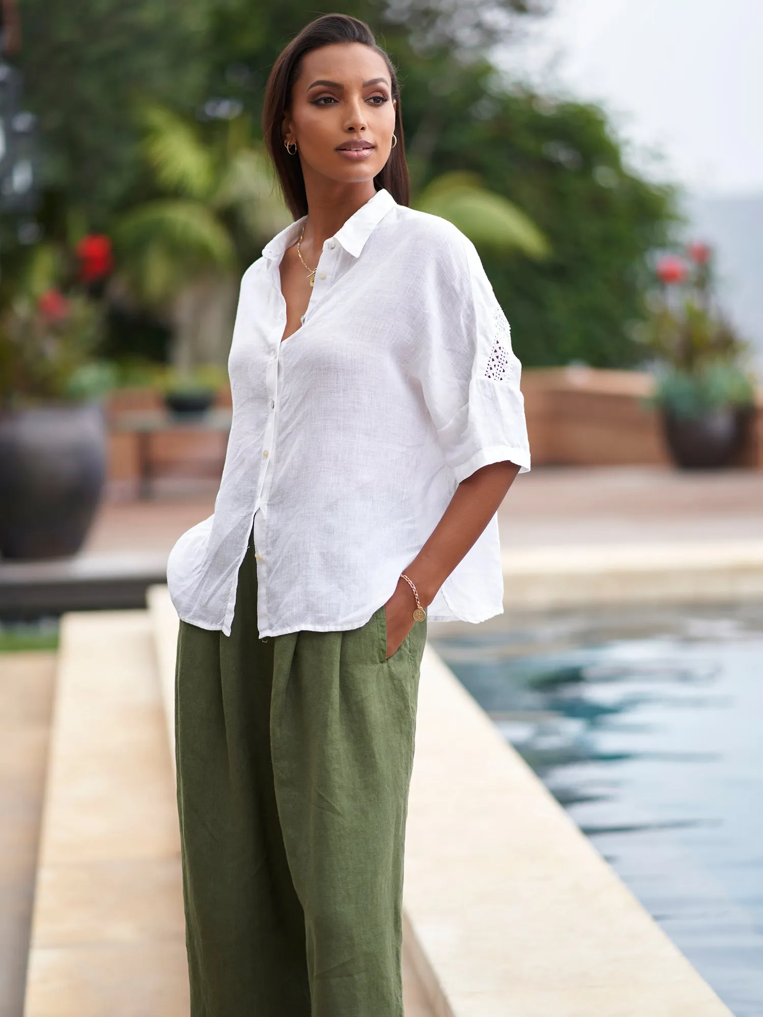 Ada Crochet Linen Camp Shirt