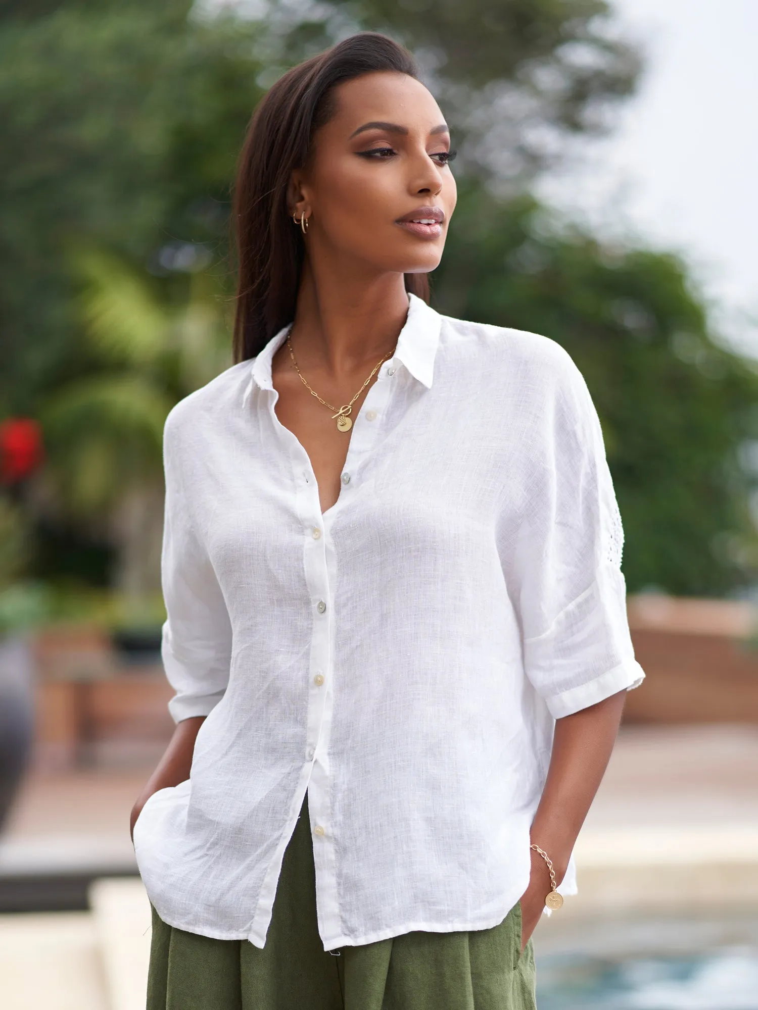 Ada Crochet Linen Camp Shirt
