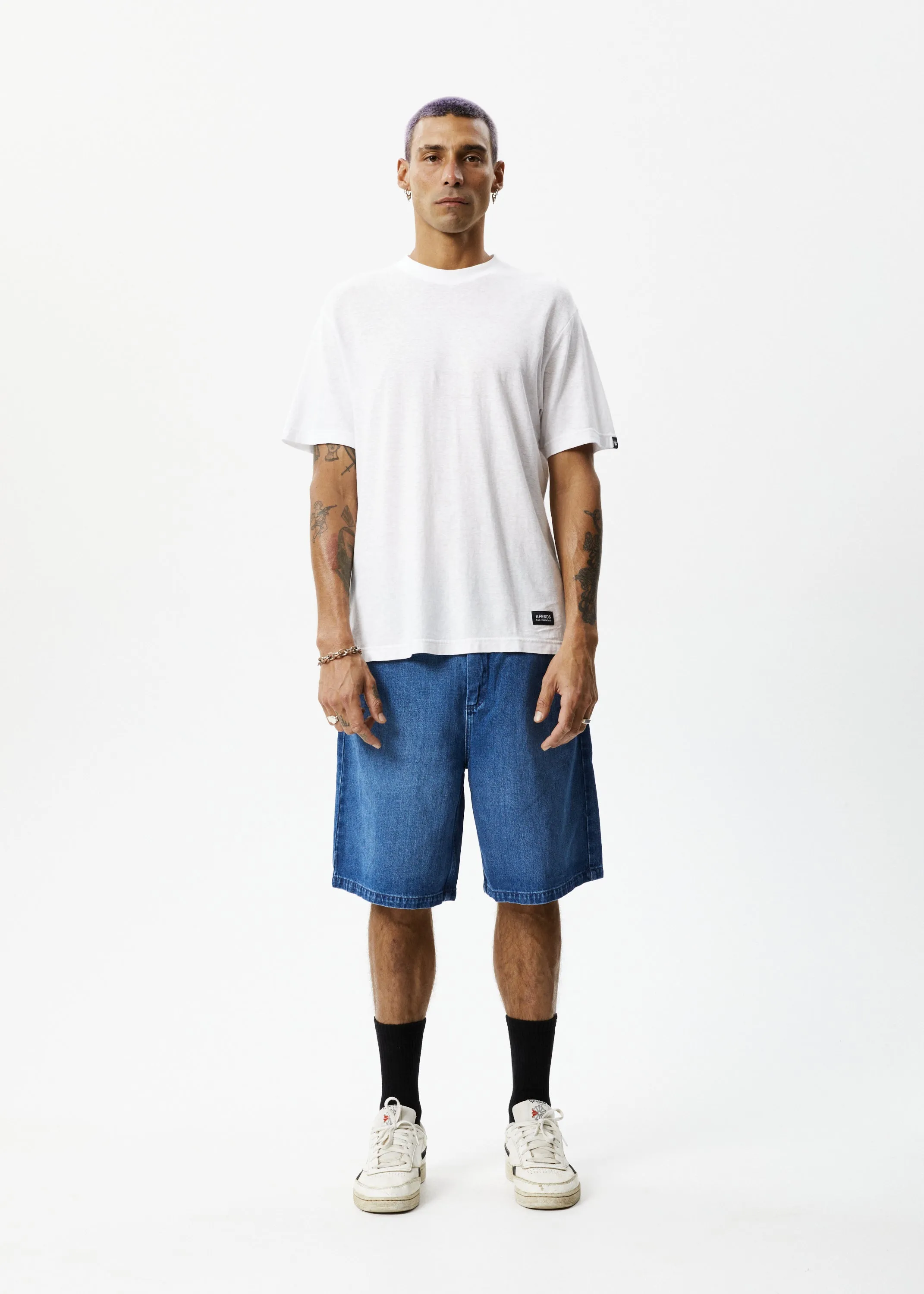 AFENDS Mens Lil C - Denim Baggy Fit Short - Authentic Blue