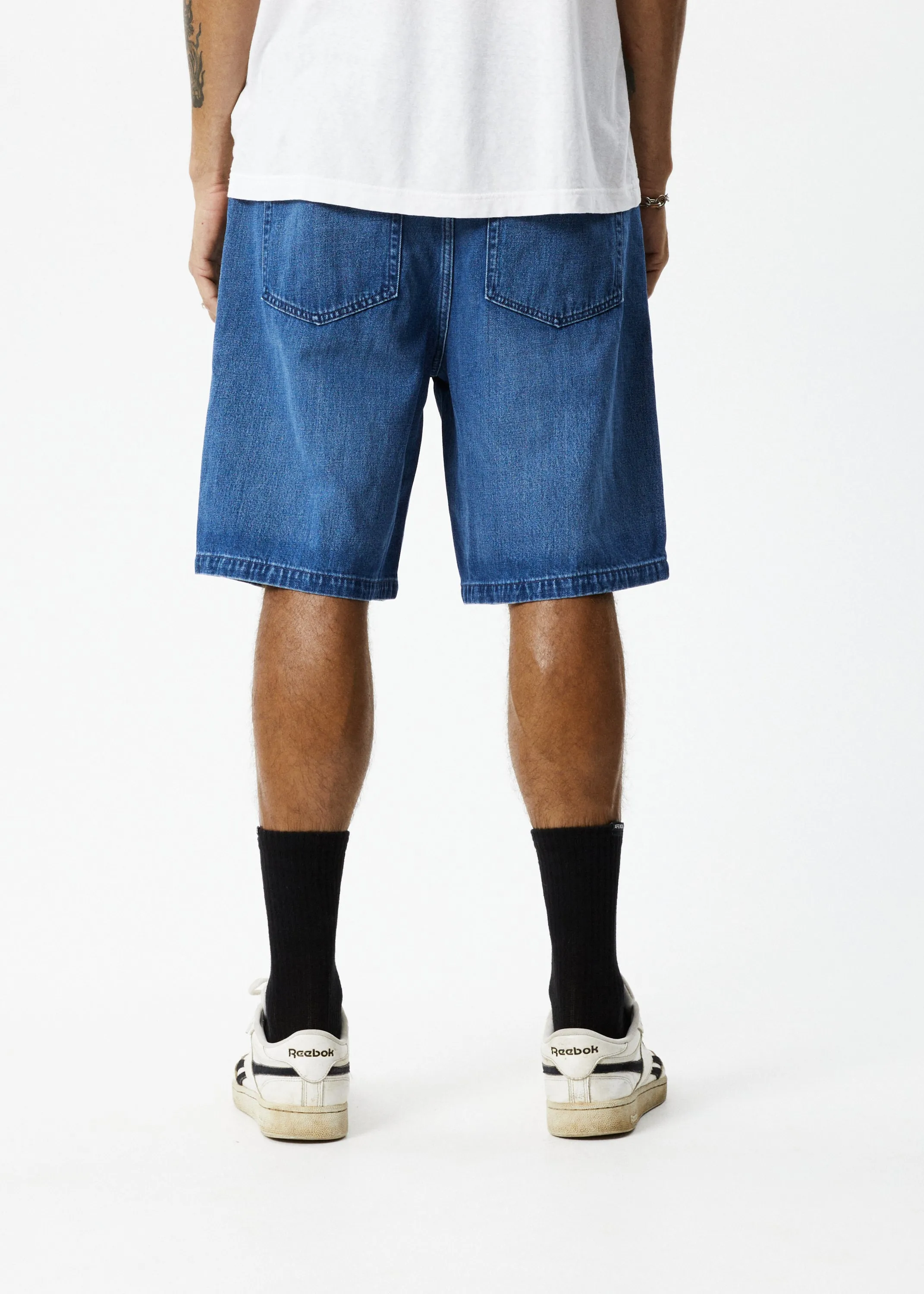 AFENDS Mens Lil C - Denim Baggy Fit Short - Authentic Blue