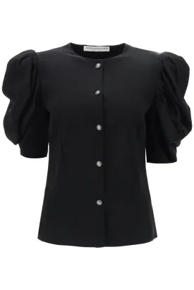 Alessandra Rich Envers Satin Blouse With Bouffant Sleeves