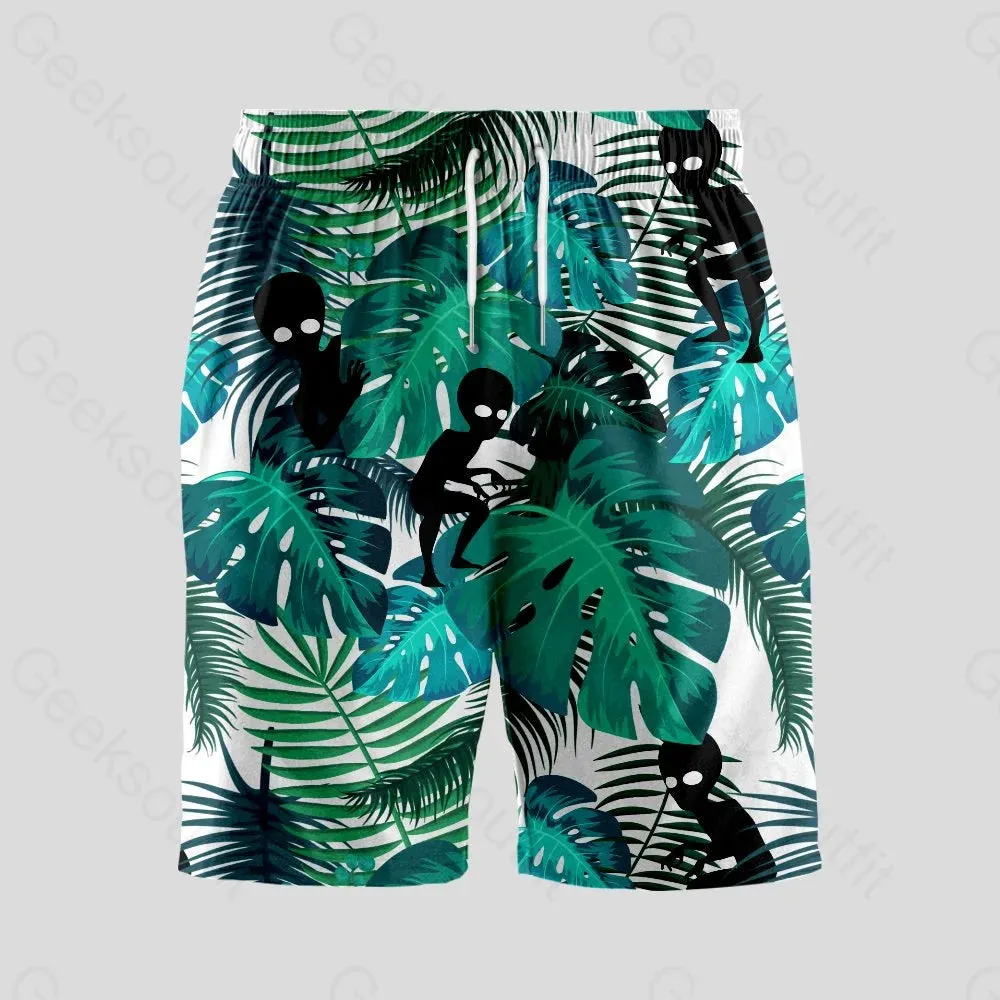 Alien Hawaiian Style Geeky Drawstring Shorts