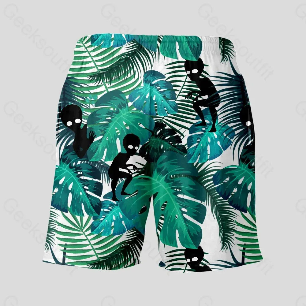 Alien Hawaiian Style Geeky Drawstring Shorts