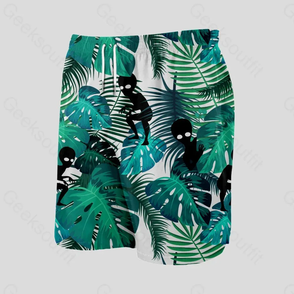Alien Hawaiian Style Geeky Drawstring Shorts