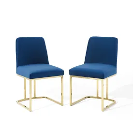 Amplify Sled Base Performance Velvet Dining Chairs - Set of 2 By Modway - EEI-5569 - Gold Navy