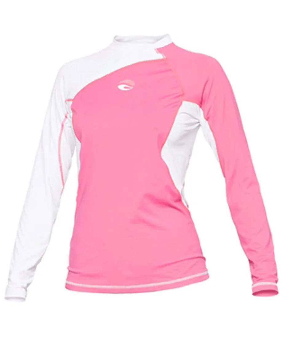 Bare Womens LONG Sleeve PINK Watershirt Rash Guard with 50  SPF UV Protection
