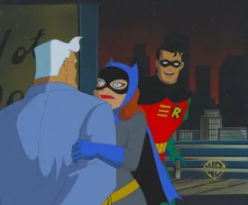 Batman The Animated Series Original Production Cel: Batgirl, Commissioner Gordon, and Robin
