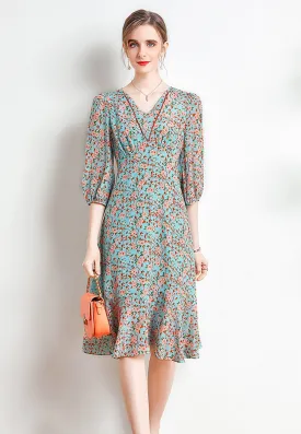 Bess Half Sleeve V-neck Silk Dress