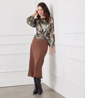 Bias Cut Satin Midi Skirt