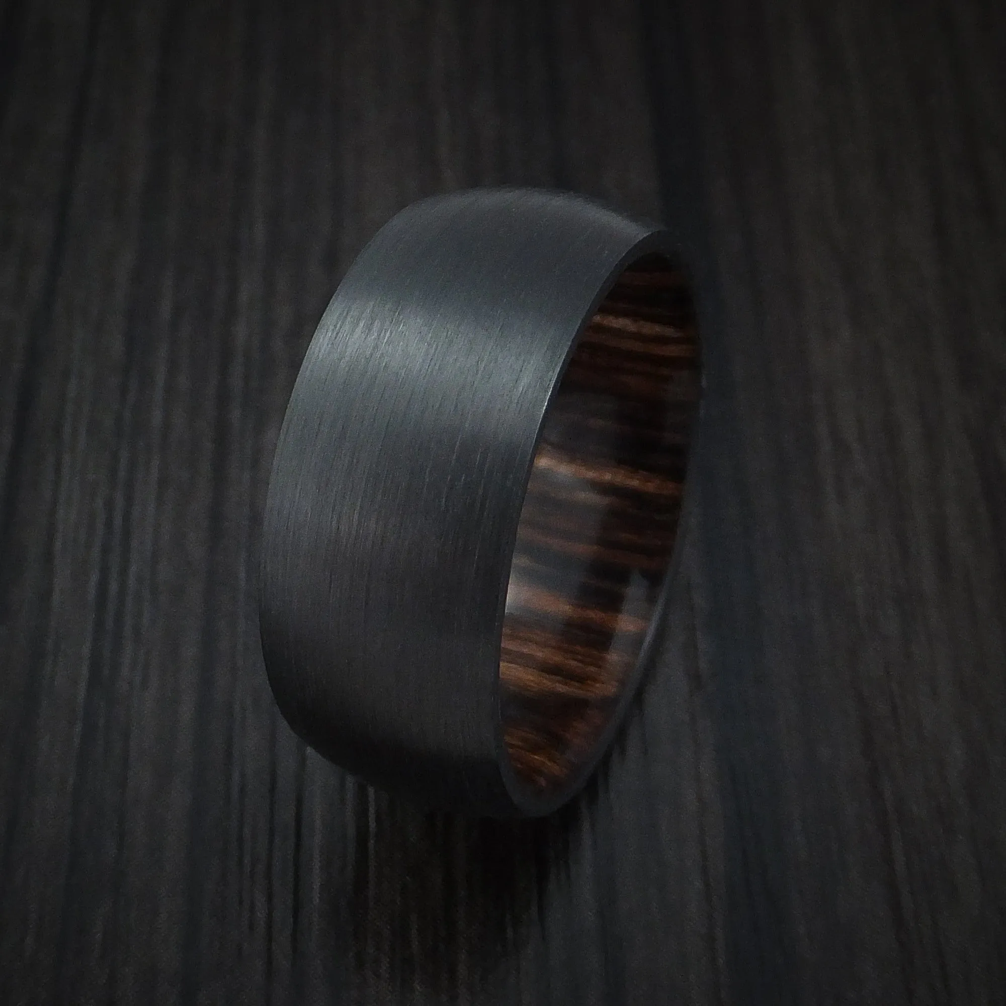 Black Zirconium and Ziricote Hardwood Sleeve Men's Ring Custom Made