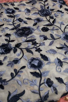 BLUE FLOWER EMBROIDERED SILK B32-8