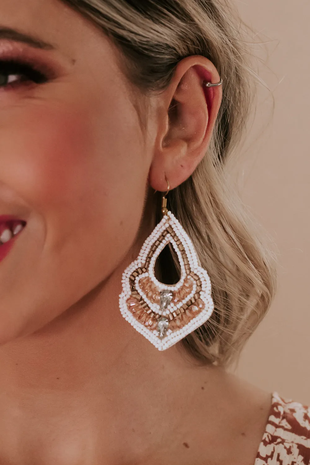Bohemian Beaded Earring, Ivory