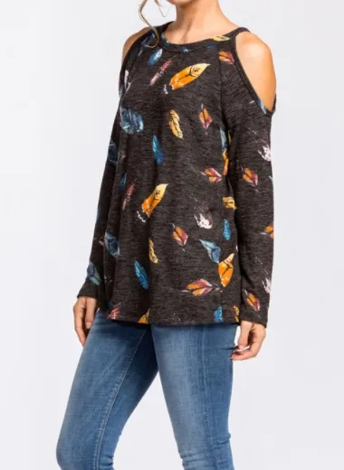 Brushed Feather Cold Shoulder Top