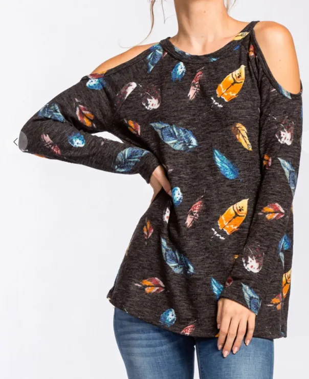 Brushed Feather Cold Shoulder Top