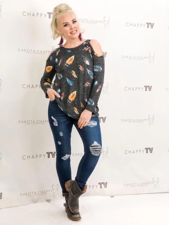 Brushed Feather Cold Shoulder Top
