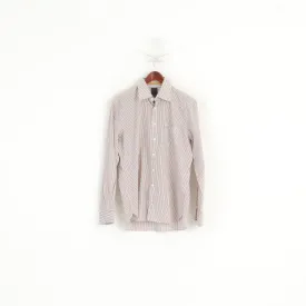 Bugatti Men 15.5 M Casual Shirt Orange Striped Cotton Long Sleeve Top