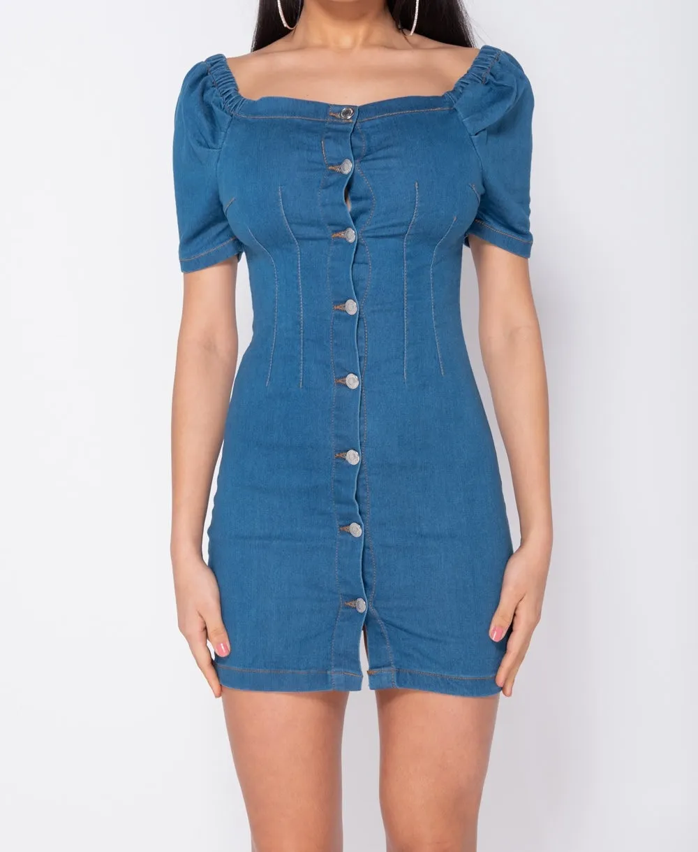 Button Front Denim Mini Dress