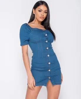 Button Front Denim Mini Dress