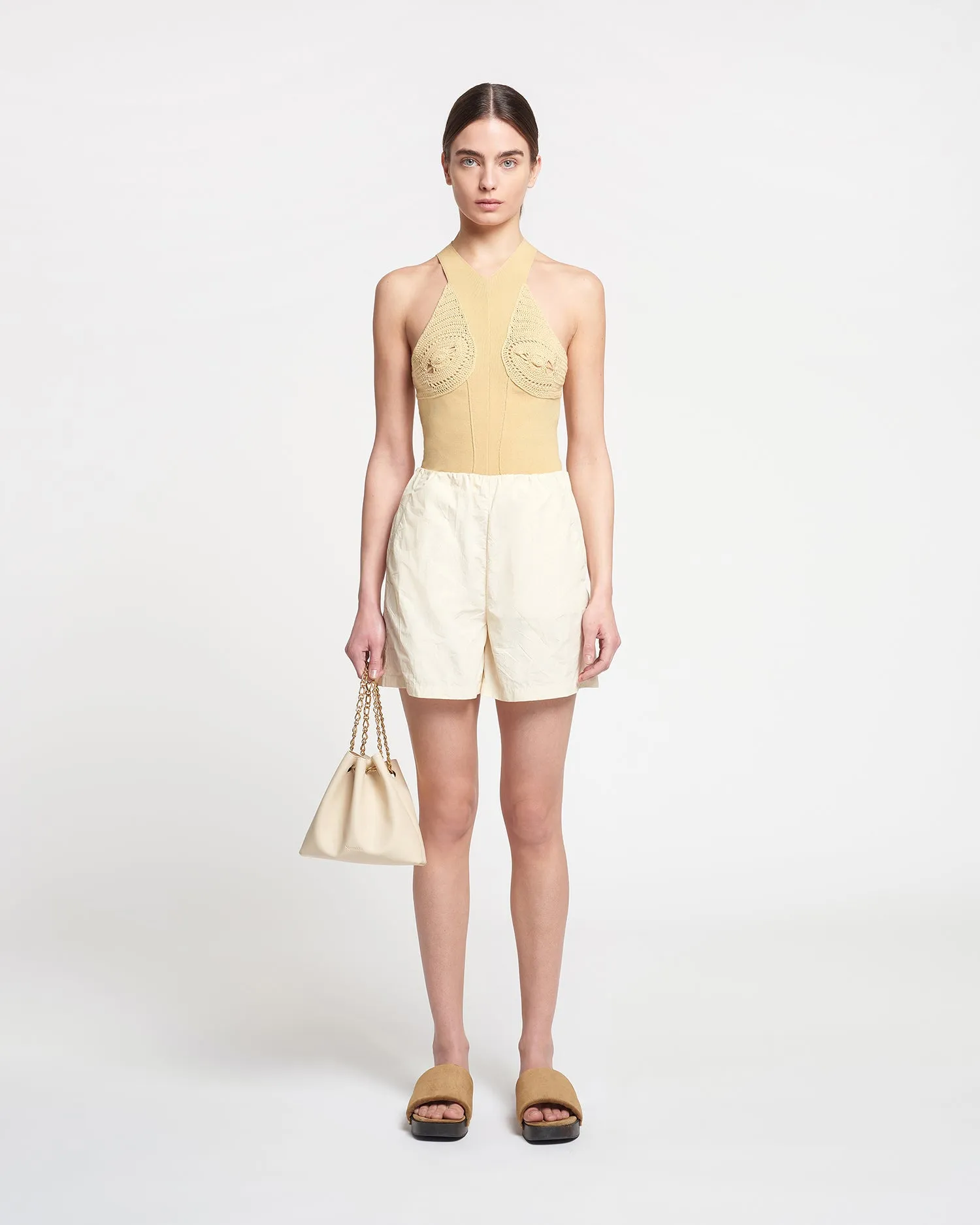 Carmine - Crocheted Ribbed-Knit Top - Sun Yellow