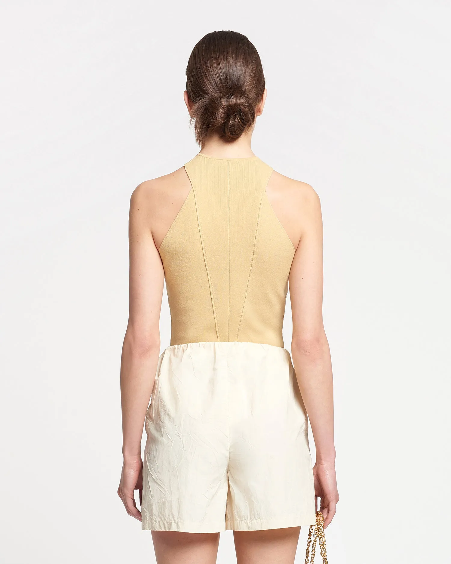 Carmine - Crocheted Ribbed-Knit Top - Sun Yellow