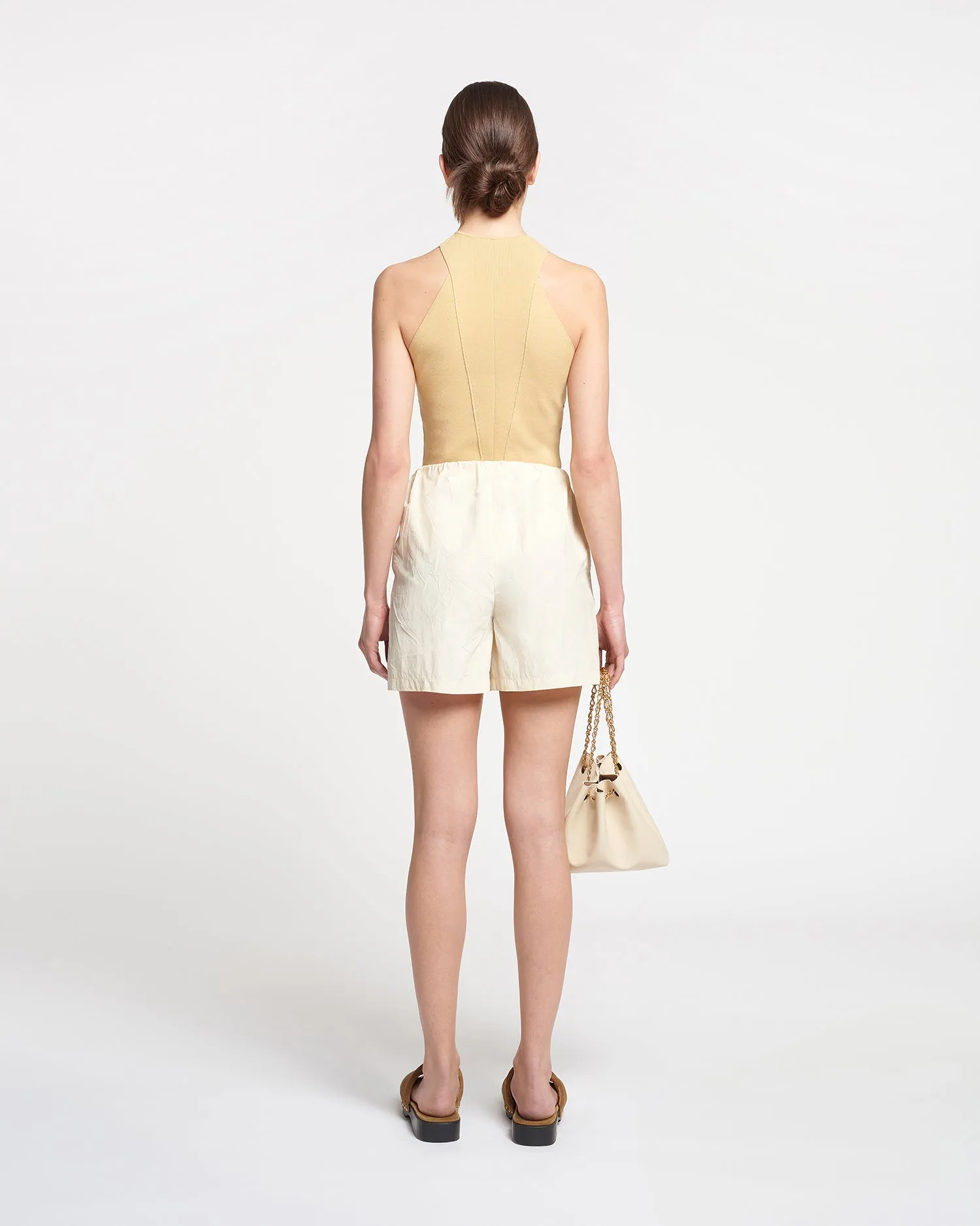 Carmine - Crocheted Ribbed-Knit Top - Sun Yellow