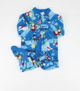 CHILDRENS PLACE BLUE WINTER FLEECE FOOTIES 6-9M VGUC