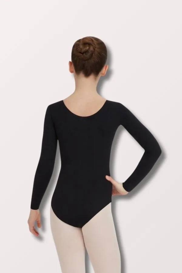 Children's Team Basics Long Sleeve Nylon Lycra Leotard - Black