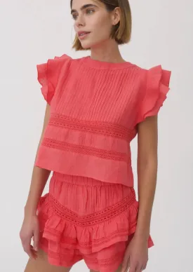 Claudia Top and Shorts Linen Set in Coral