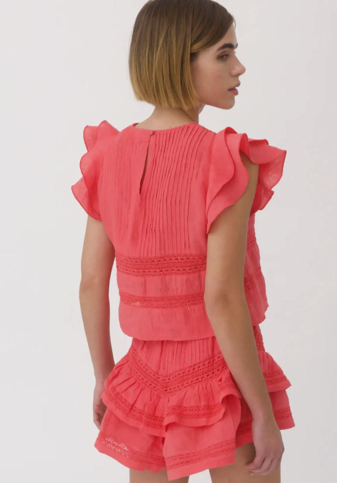 Claudia Top and Shorts Linen Set in Coral