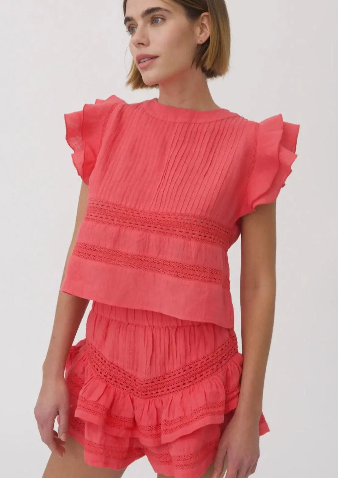 Claudia Top and Shorts Linen Set in Coral