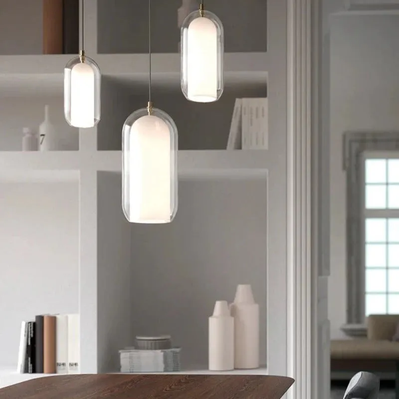 Contemporary Double-Chamber Glass Pendant