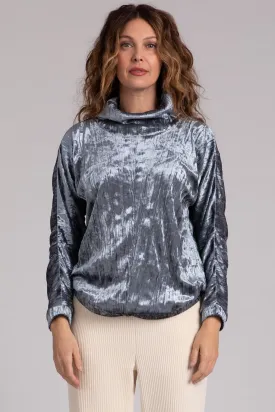 Gunmetal Crinkle Velvet Funnel Neck Top