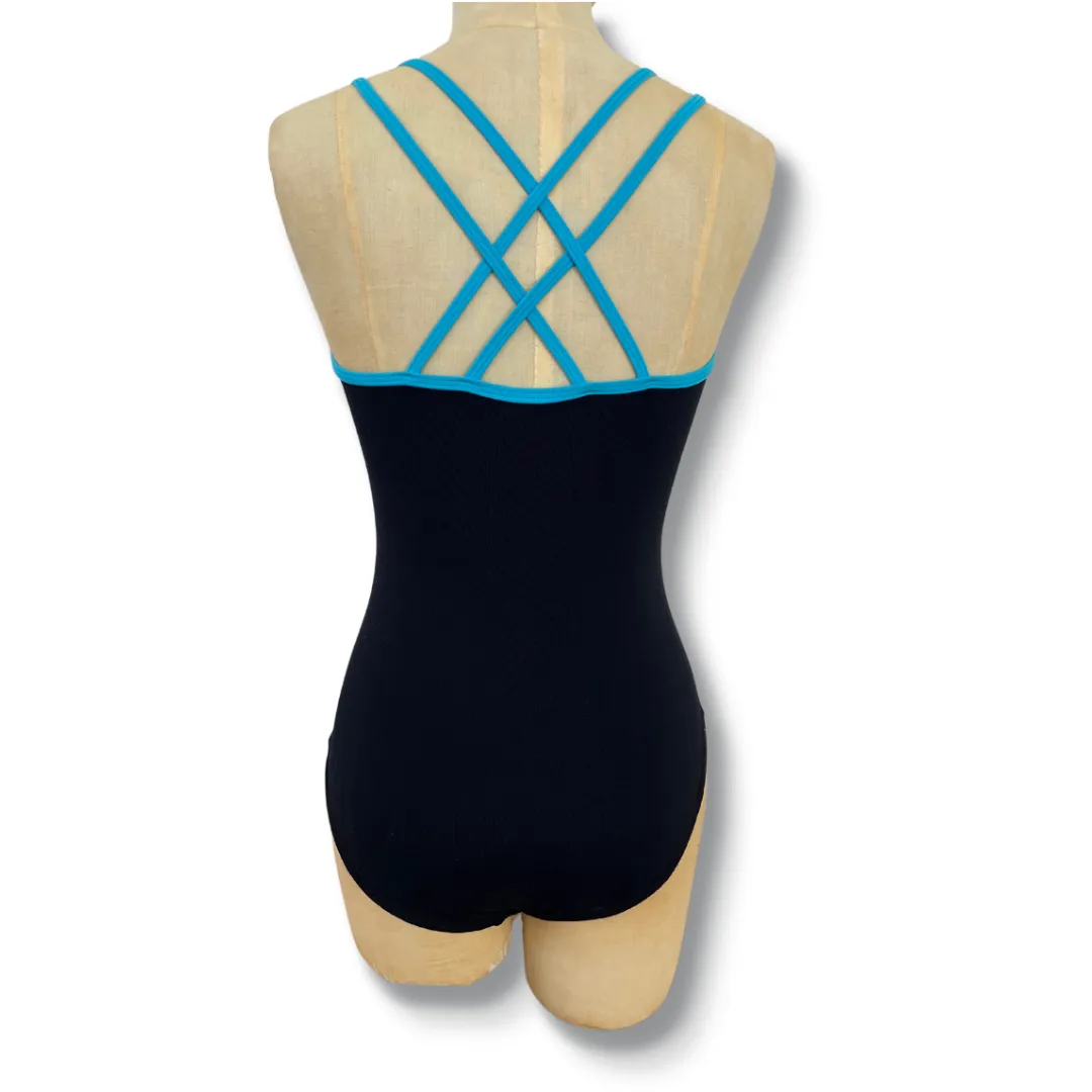 Criss-Cross Contrast Dance Leotard Turquoise