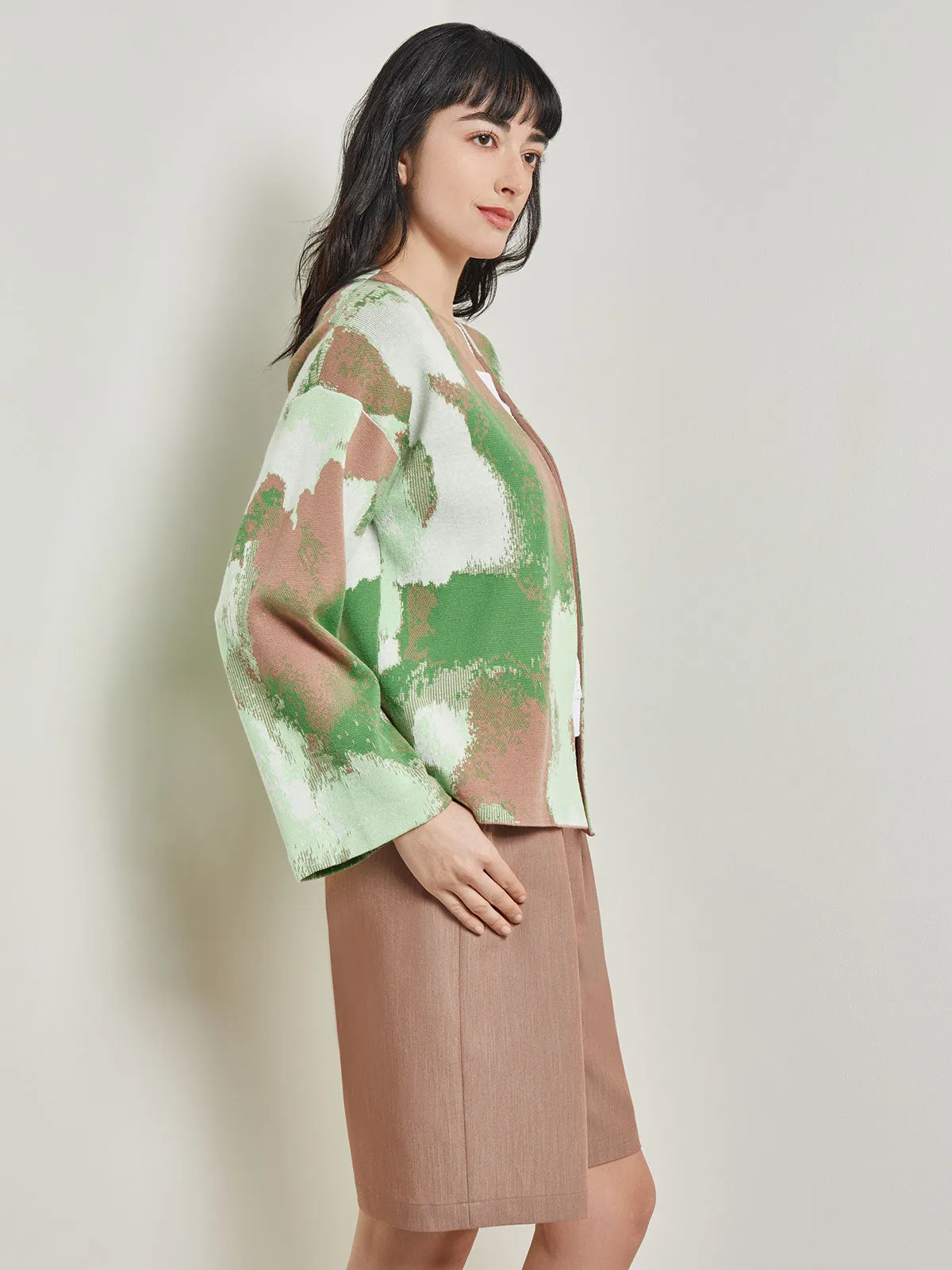 Crossover Jacket - Bell Sleeve Recycled Jacquard Knit