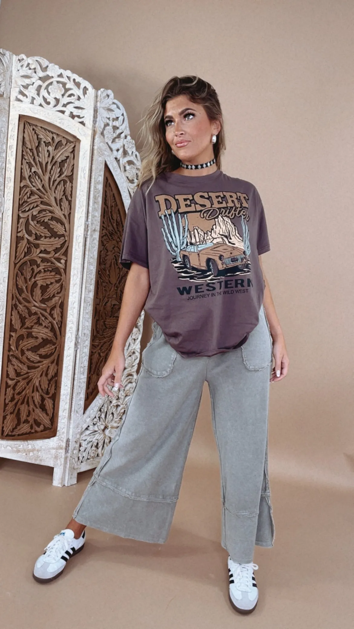 Desert Drifter Oversized Graphic Tee, Brown