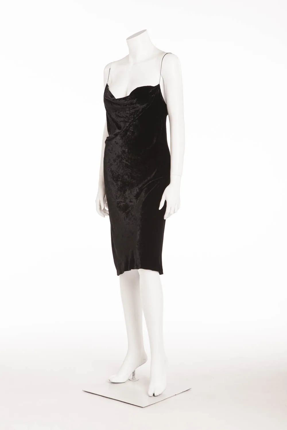 Donna Karan  - Black Velvet Spaghetti Strap Dress - S