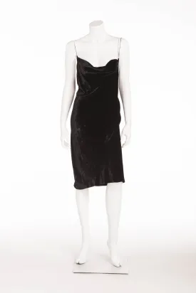 Donna Karan  - Black Velvet Spaghetti Strap Dress - S