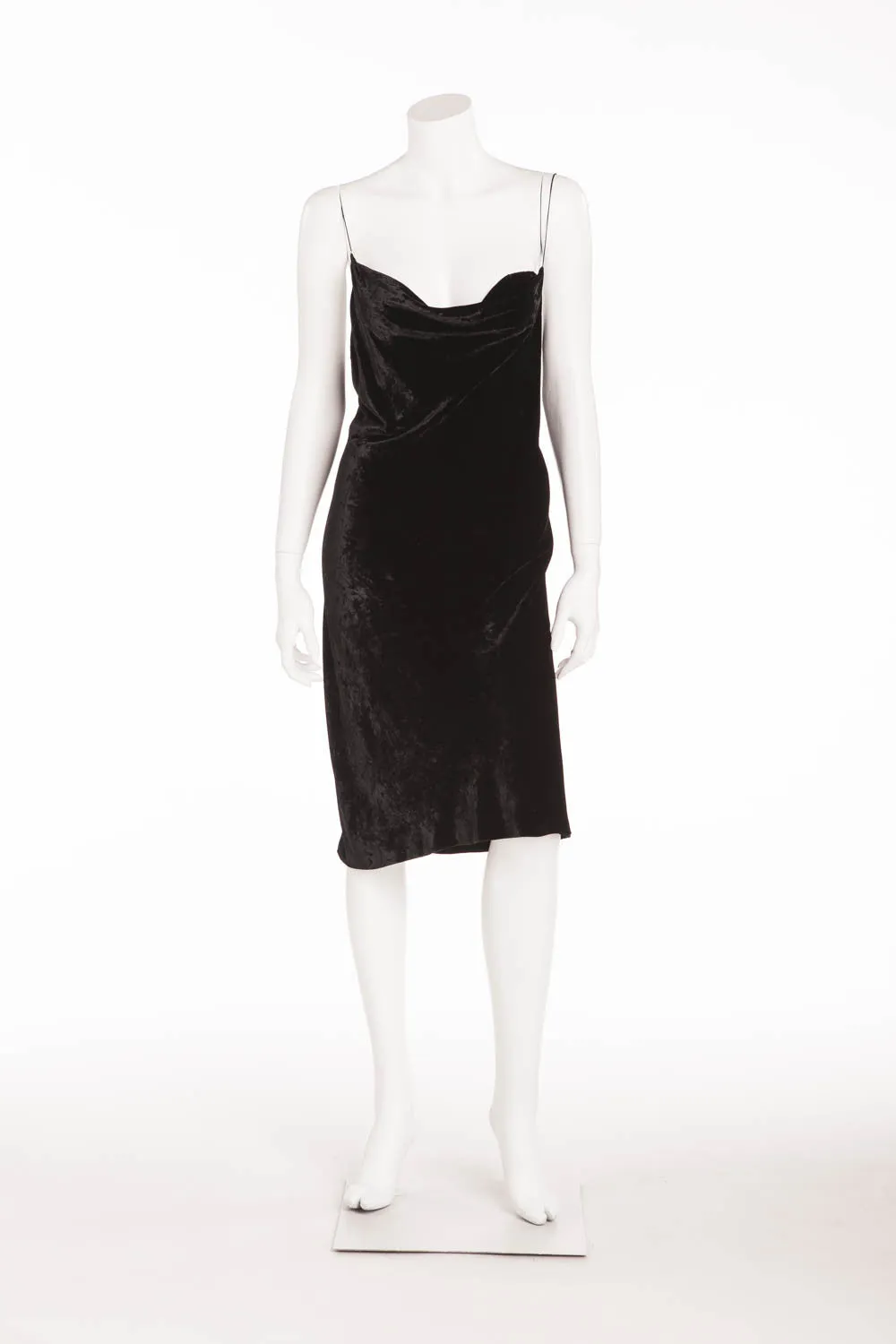Donna Karan  - Black Velvet Spaghetti Strap Dress - S
