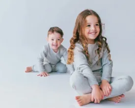 Dove Grey Children’s Ribbed Loungeset (Matching Available)