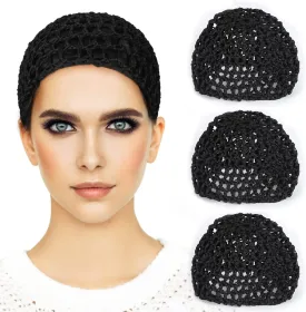 Etercycle 3 Pieces Mesh Crochet Hair Net Snoods for Women, Soft Rayon Knit Crochet Hairnet Hair Cover Accessory for Sleeping