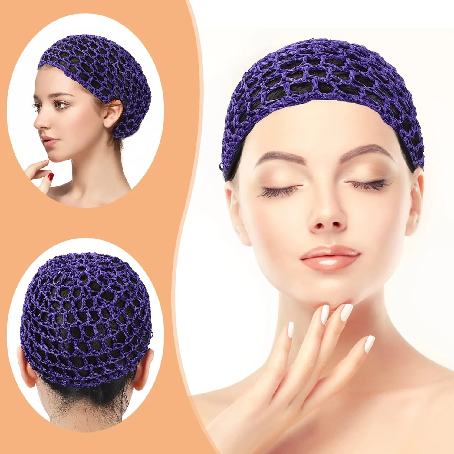 Etercycle 3 Pieces Mesh Crochet Hair Net Snoods for Women, Soft Rayon Knit Crochet Hairnet Hair Cover Accessory for Sleeping